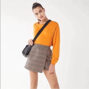 Urban Outfitters Women’s Tan & Orange Plaid Houndstooth Skirt‎ Size Medium